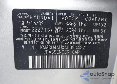 2010 Hyundai Elantra Gls from USA, damaged, VIN KMHDU4ADXAU890432